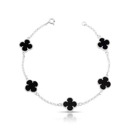 Pulseira 5 Trevos Preto Resinado Misto