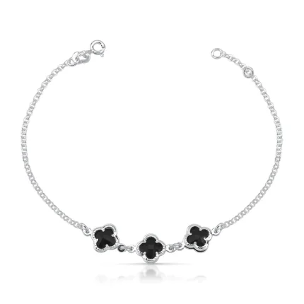 Pulseira 3 Pontos de Luz Trevo 5mm Central Preto de Prata